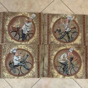NWT set of 4 Chef’s Delight Needlepoint Placemats 4 different designs. 12”x17”